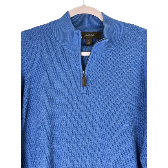 Tasso Elba Blue Long Sleevew 100% Cotton Knit 3/4 Zip Up Sweater Top Size XL - Picture 2 of 9